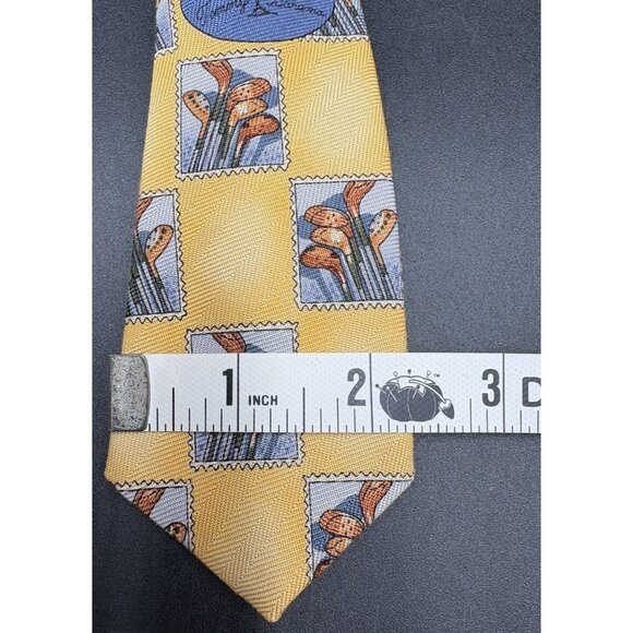 TOMMY BAHAMA Golf Tie Men's 100% Silk Golf Clubs Yellow Blue X-Wide Sporty GUC - Picture 9 of 9